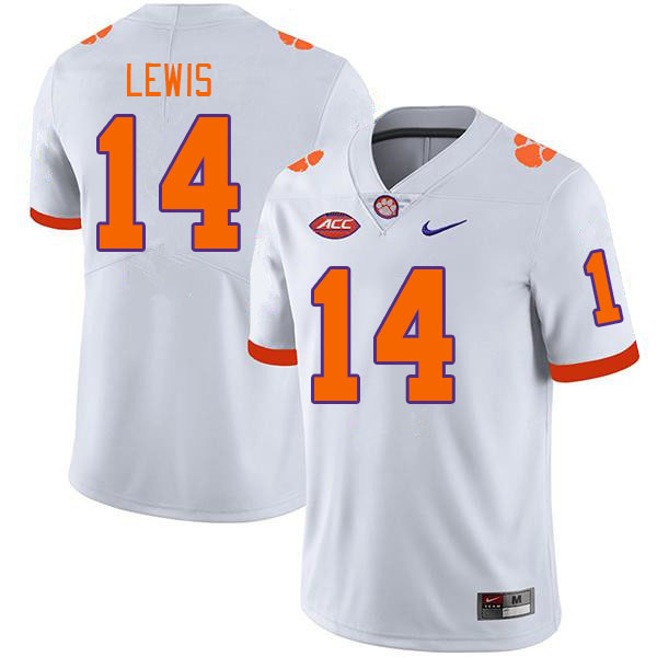 Men's Clemson Tigers Shelton Lewis #14 College White NCAA Authentic Football Stitched Jersey 23TR30EO